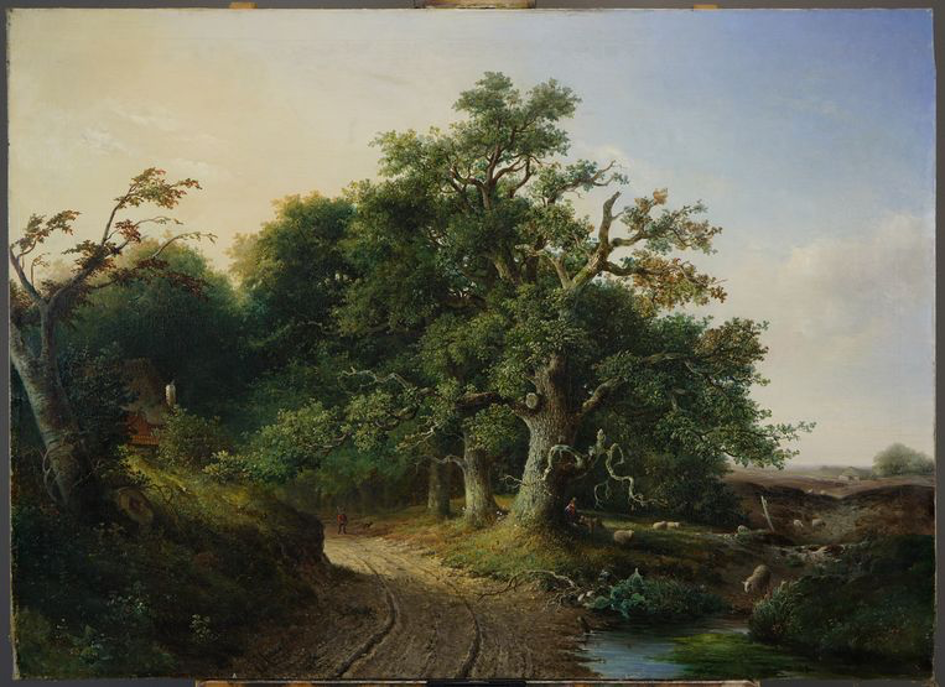 De wodanseiken op een schilderij van Jacob Cremer, een landschapsschilder uit de 19de eeuw Beeld Collectie Museum Arnhem - Fotografie Han Boersma